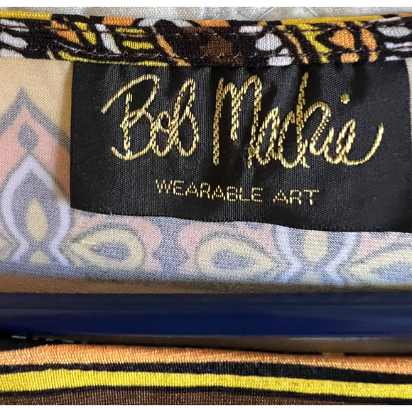 Bob Mackie Top Womens Size L Yellow Brown Pullover Tunic Wearable Art Boho Hippi - Picture 2 of 10